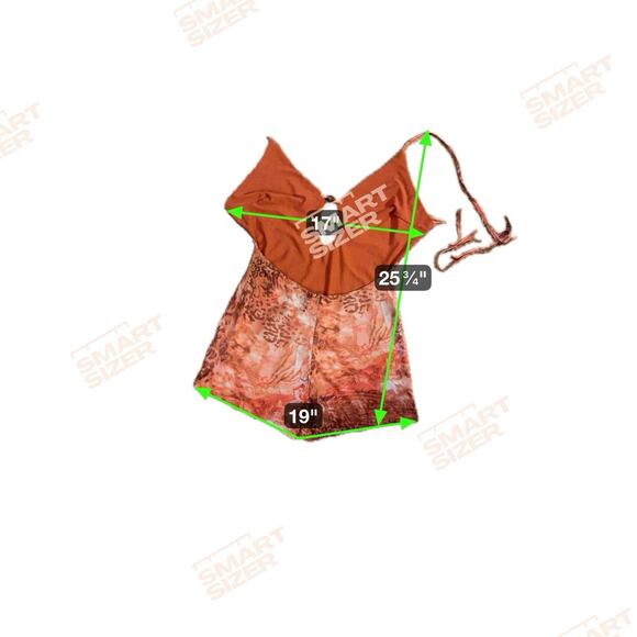 Y2K Boho Tie Back Romper Orange Brown Abstract Keyhole Women’s Small Festival - Picture 4 of 4
